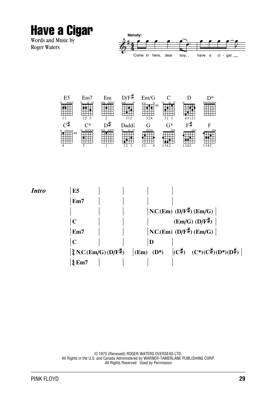 Have A Cigar (Guitar Chords/Lyrics) von Pink Floyd