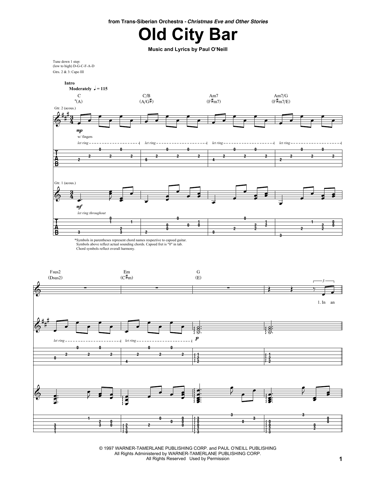 Old City Bar (Guitar Tab) von Trans-Siberian Orchestra