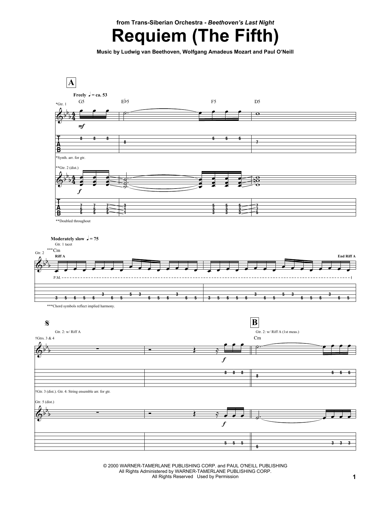 Requiem (The Fifth) (Guitar Tab) von Trans-Siberian Orchestra