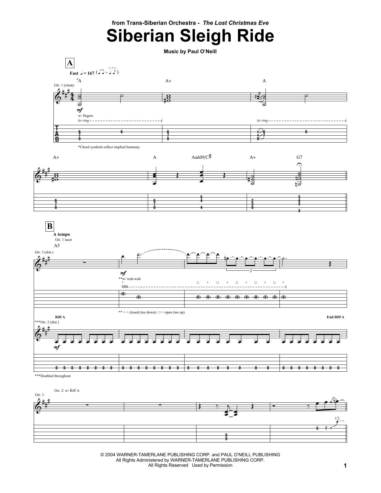 Siberian Sleigh Ride (Guitar Tab) von Trans-Siberian Orchestra