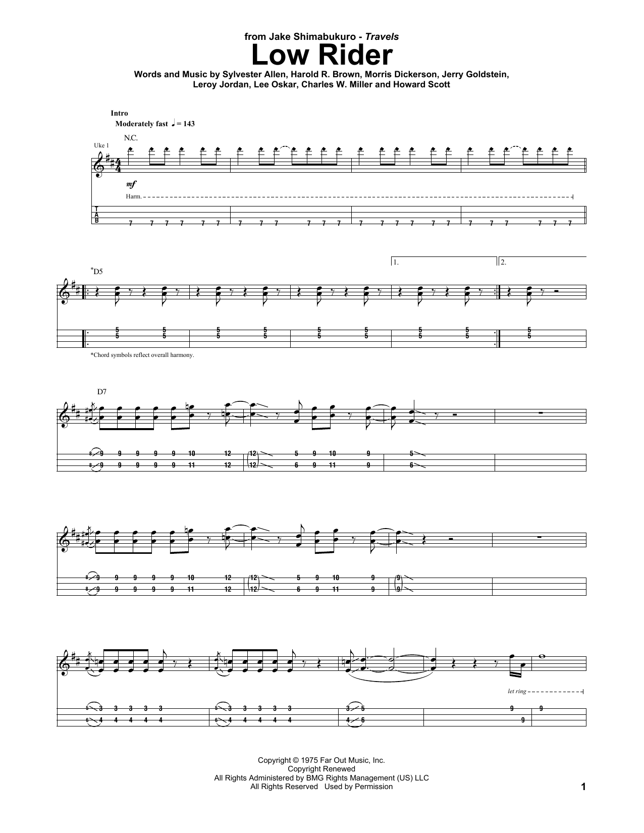 Low Rider (arr. Jake Shimabukuro) (Ukulele Tab) von War