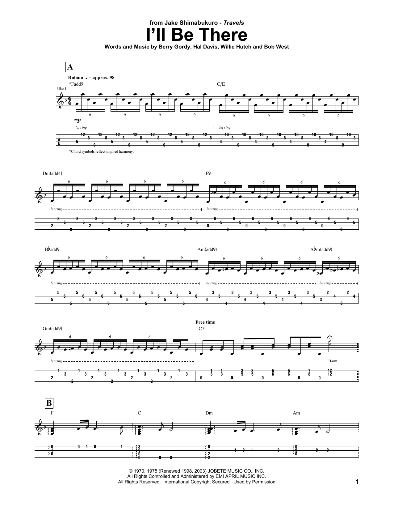 I'll Be There (arr. Jake Shimabukuro) (Ukulele Tab) von The Jackson 5