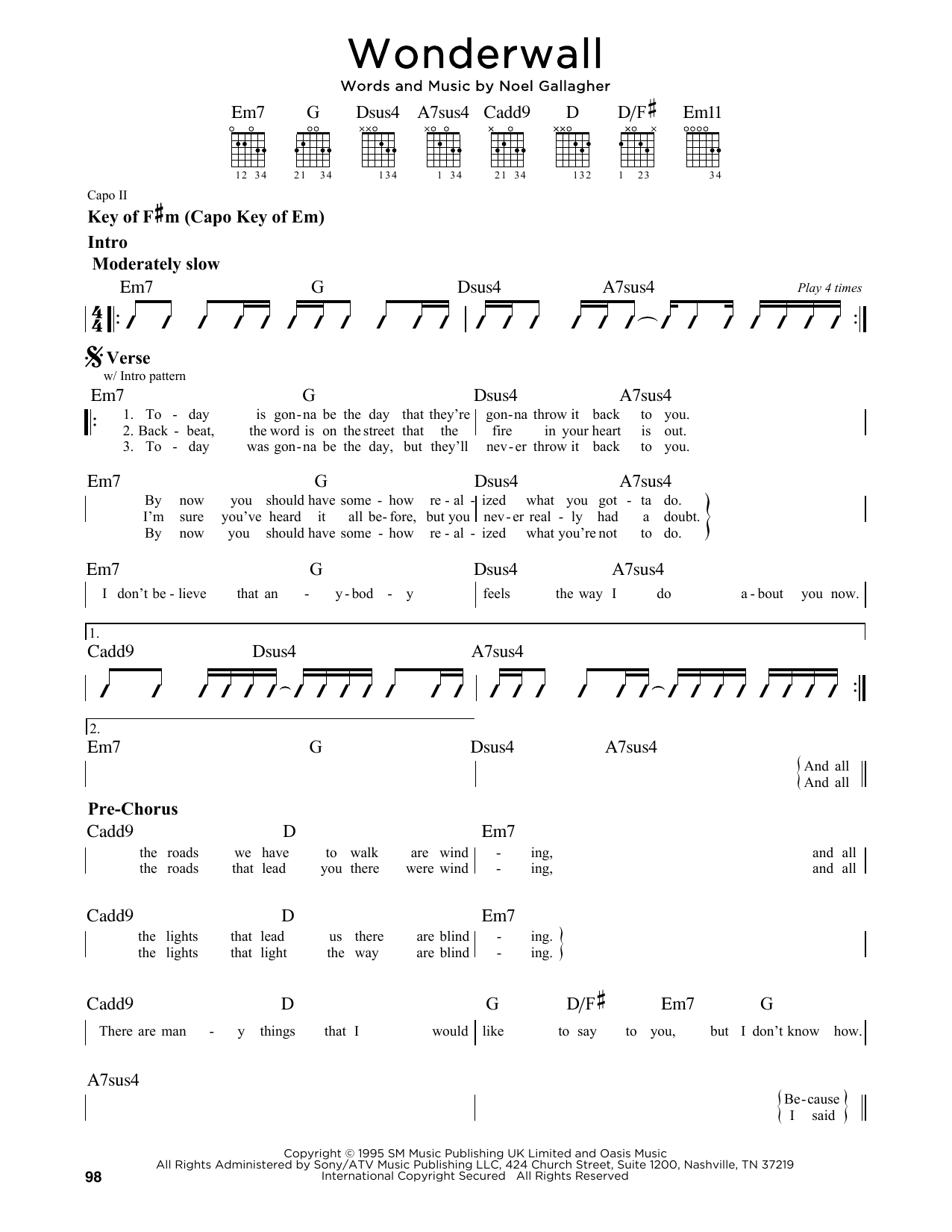 Wonderwall (Guitar Lead Sheet) von Oasis