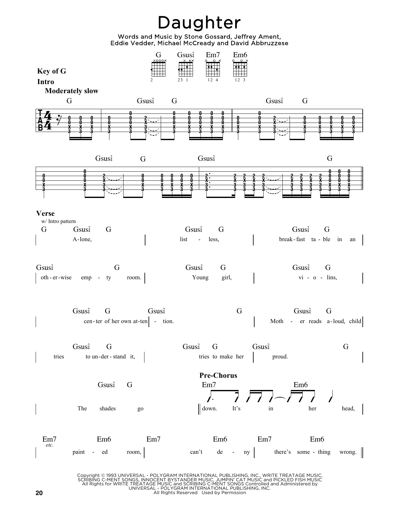 Daughter (Guitar Lead Sheet) von Pearl Jam