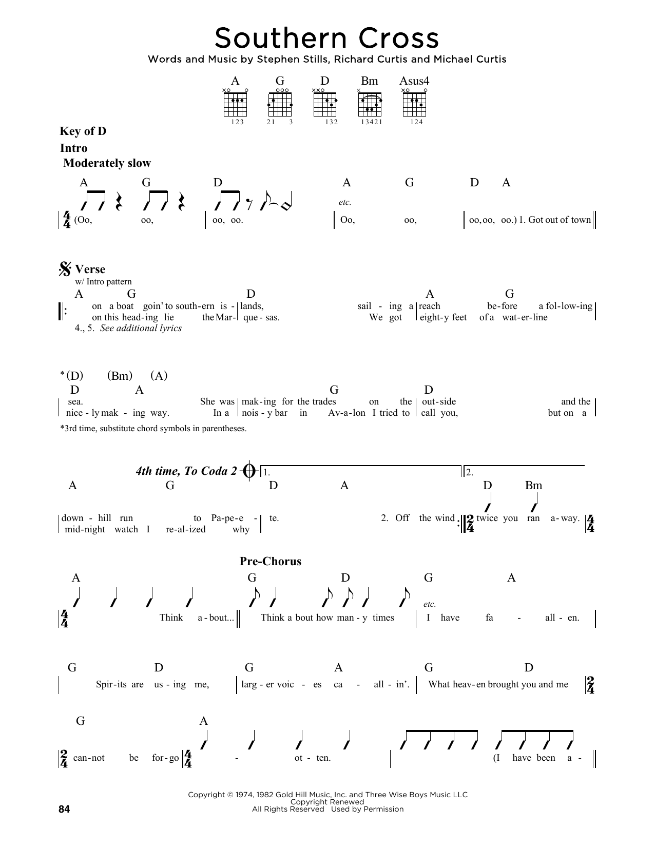 Southern Cross (Guitar Lead Sheet) von Crosby, Stills & Nash