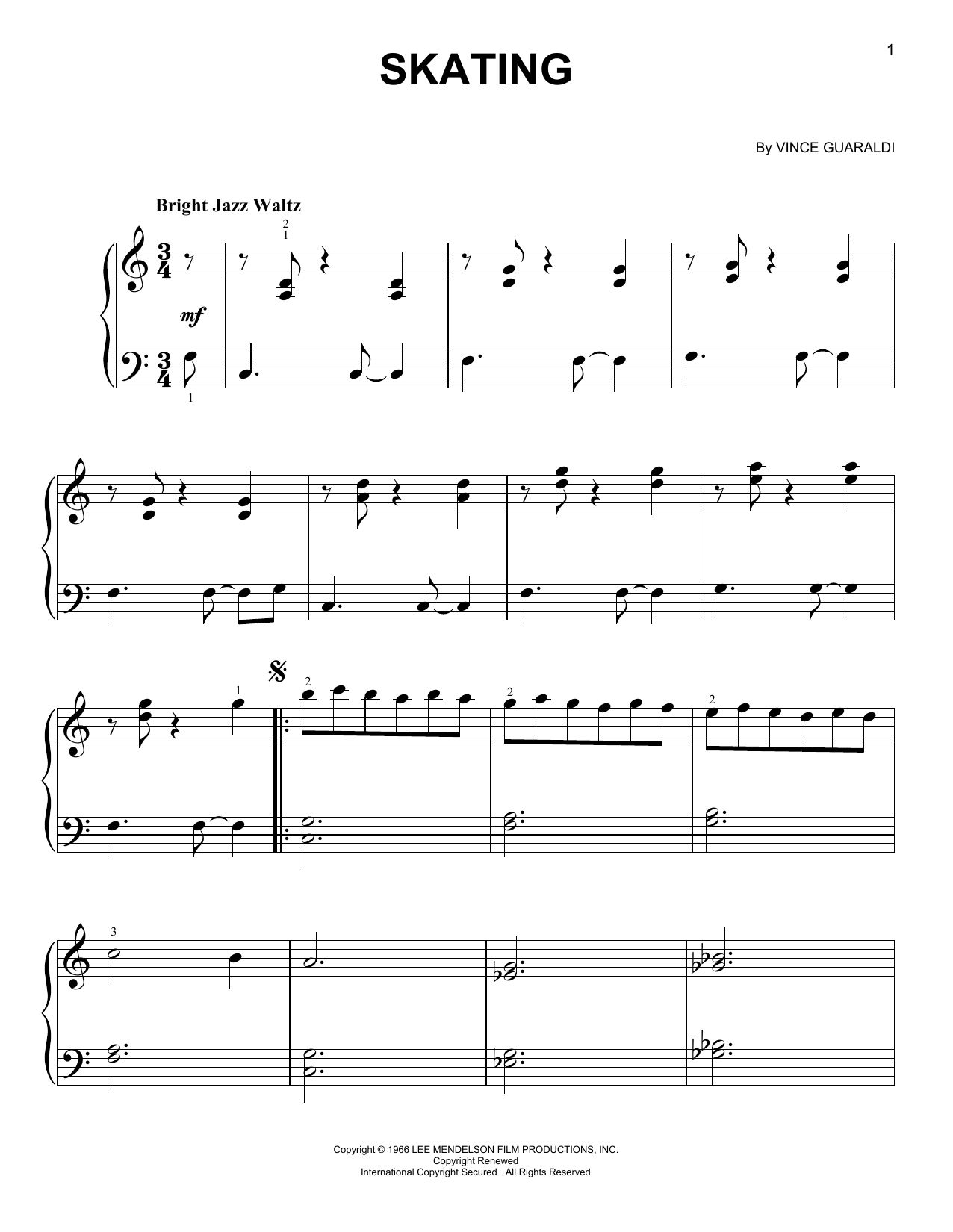 Skating (Very Easy Piano) von Vince Guaraldi