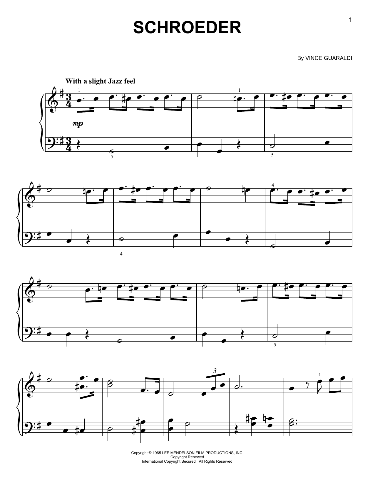 Schroeder (Easy Piano) von Vince Guaraldi
