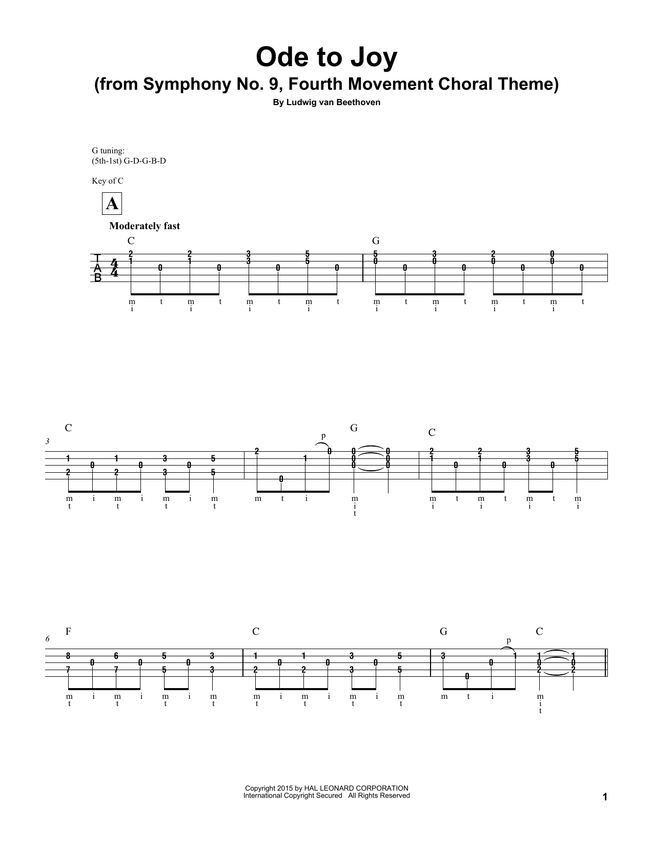 Ode To Joy (Banjo Tab) von Ludwig van Beethoven