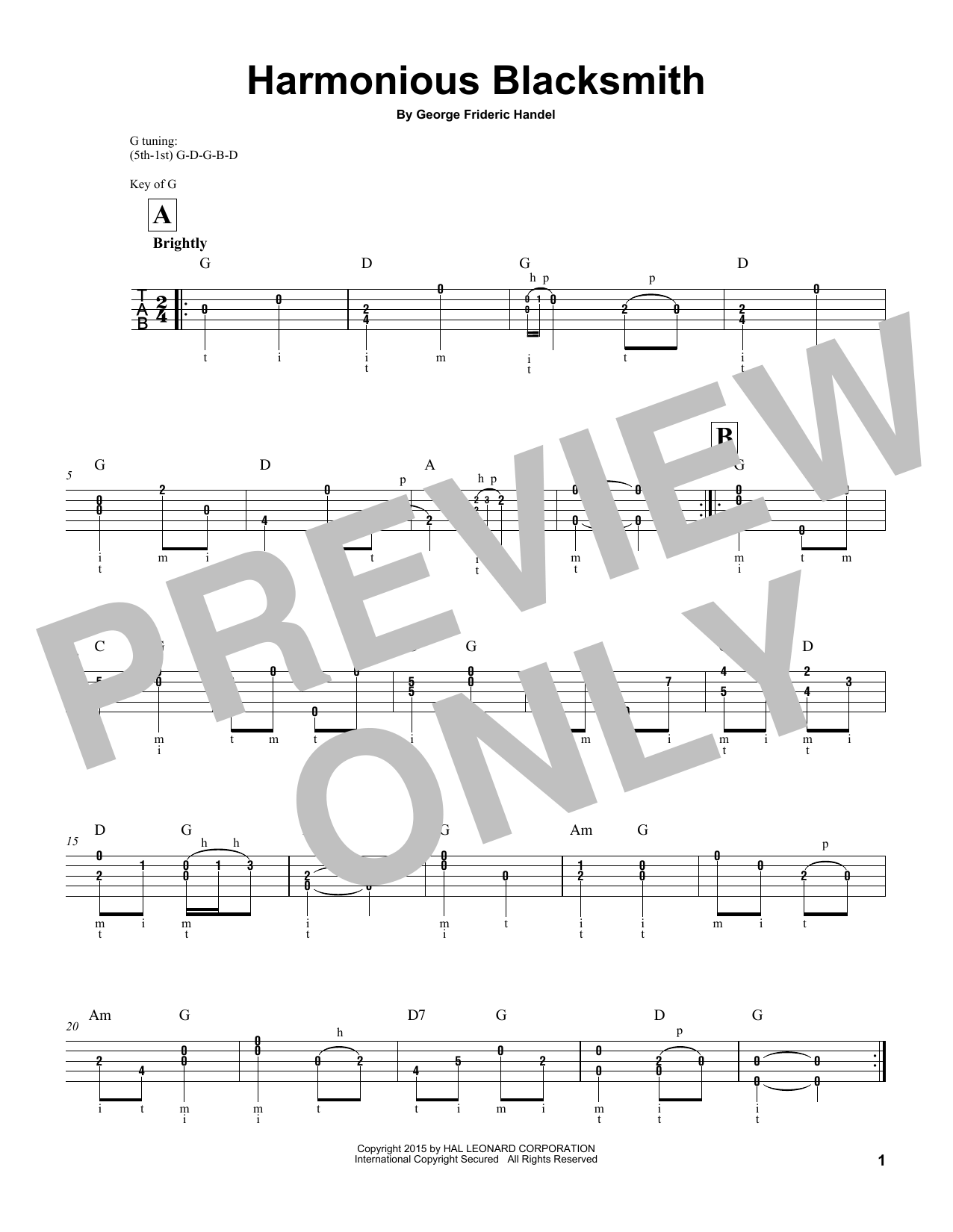 Harmonious Blacksmith (Banjo Tab) von George Frideric Handel