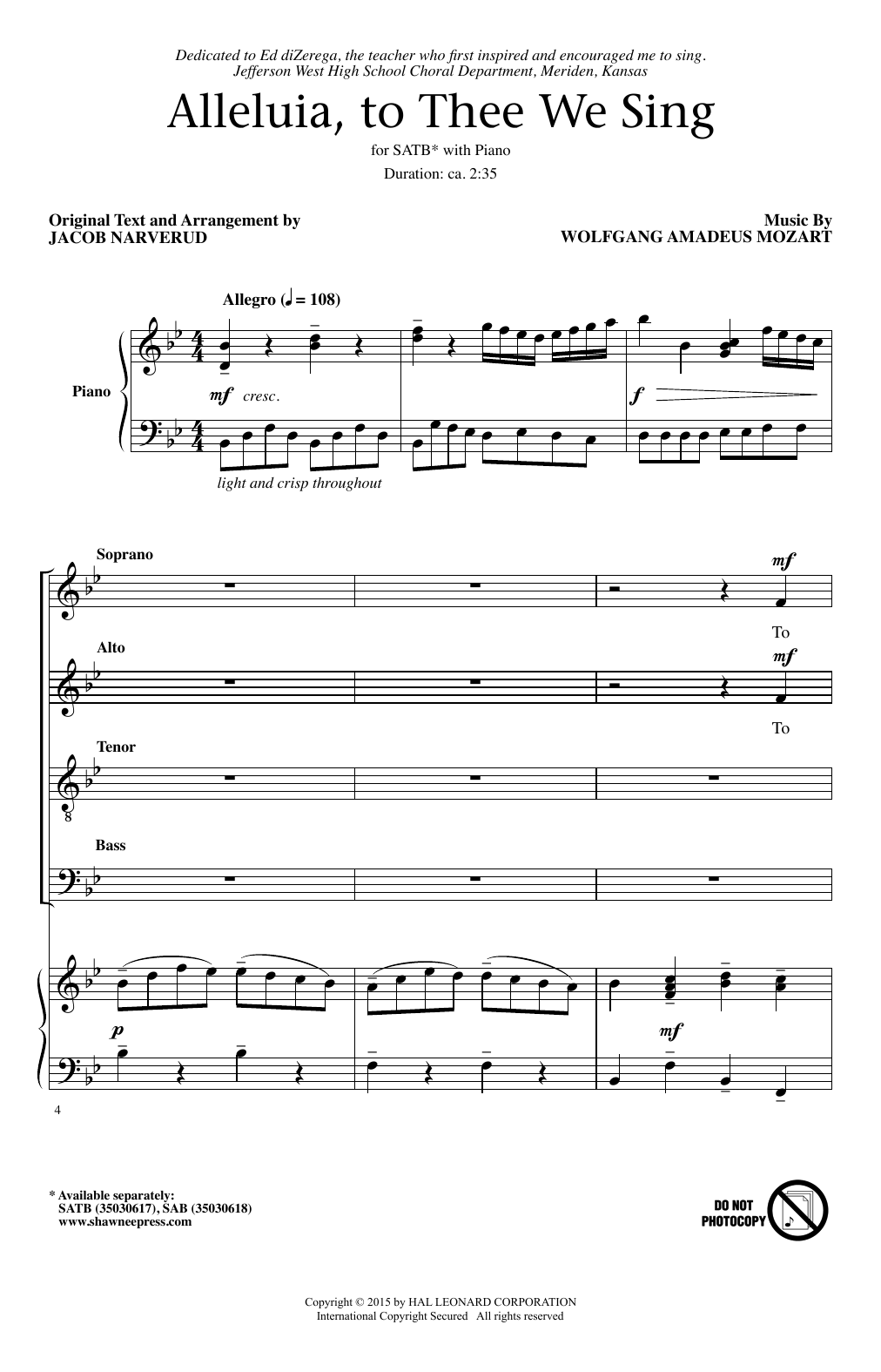 Alleluia, To Thee We Sing (SATB Choir) von Jacob Narverud