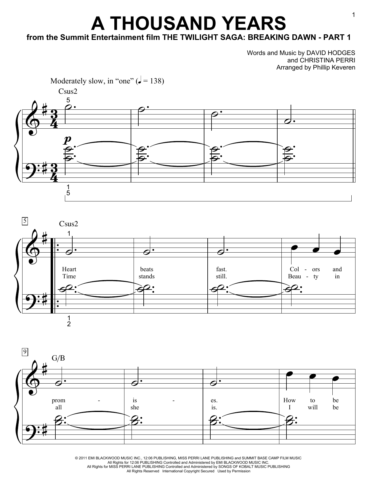 A Thousand Years (arr. Phillip Keveren) (Big Note Piano) von Christina Perri