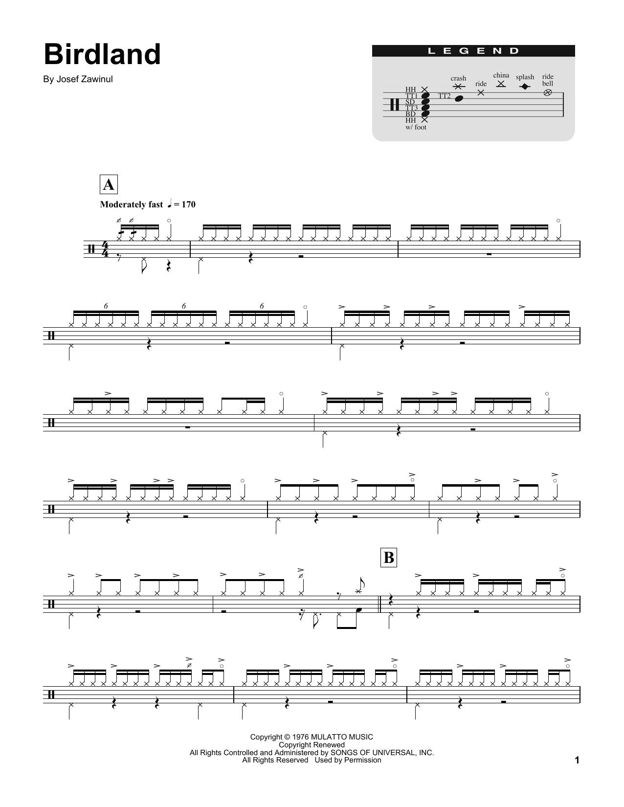 Birdland (Drums Transcription) von Manhattan Transfer