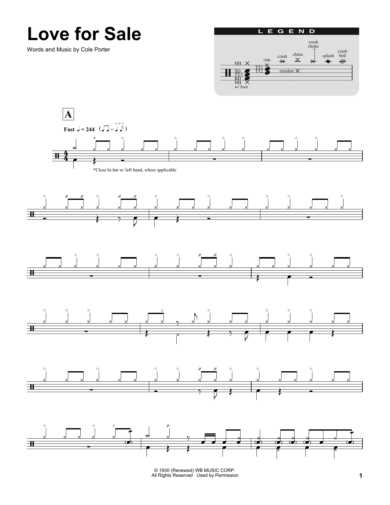 Love For Sale (Drums Transcription) von Cole Porter