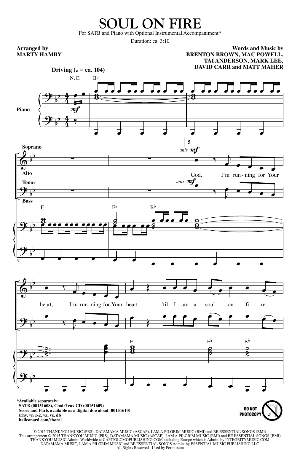 Soul On Fire (SATB Choir) von Marty Hamby