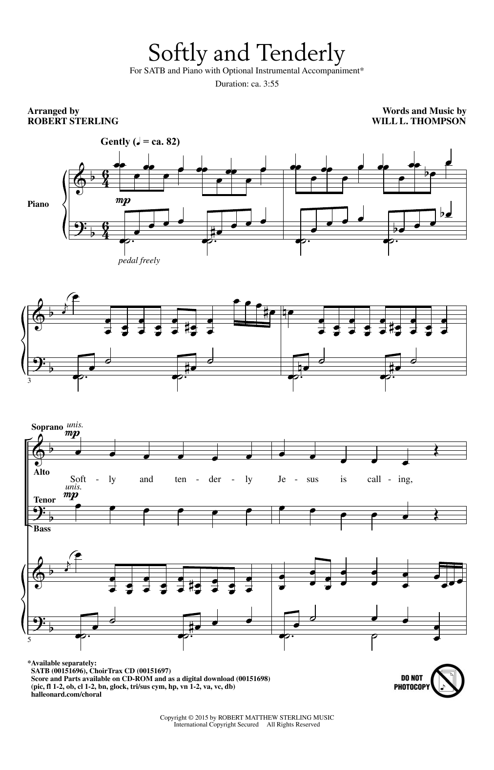 Softly And Tenderly (SATB Choir) von Robert Sterling