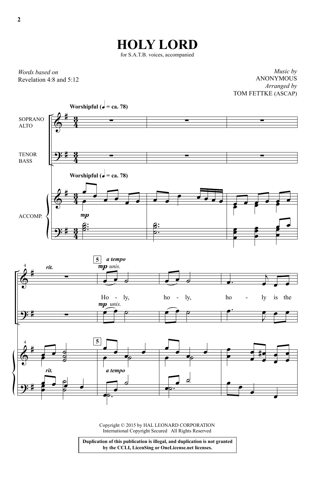 Holy Lord (SATB Choir) von Tom Fettke