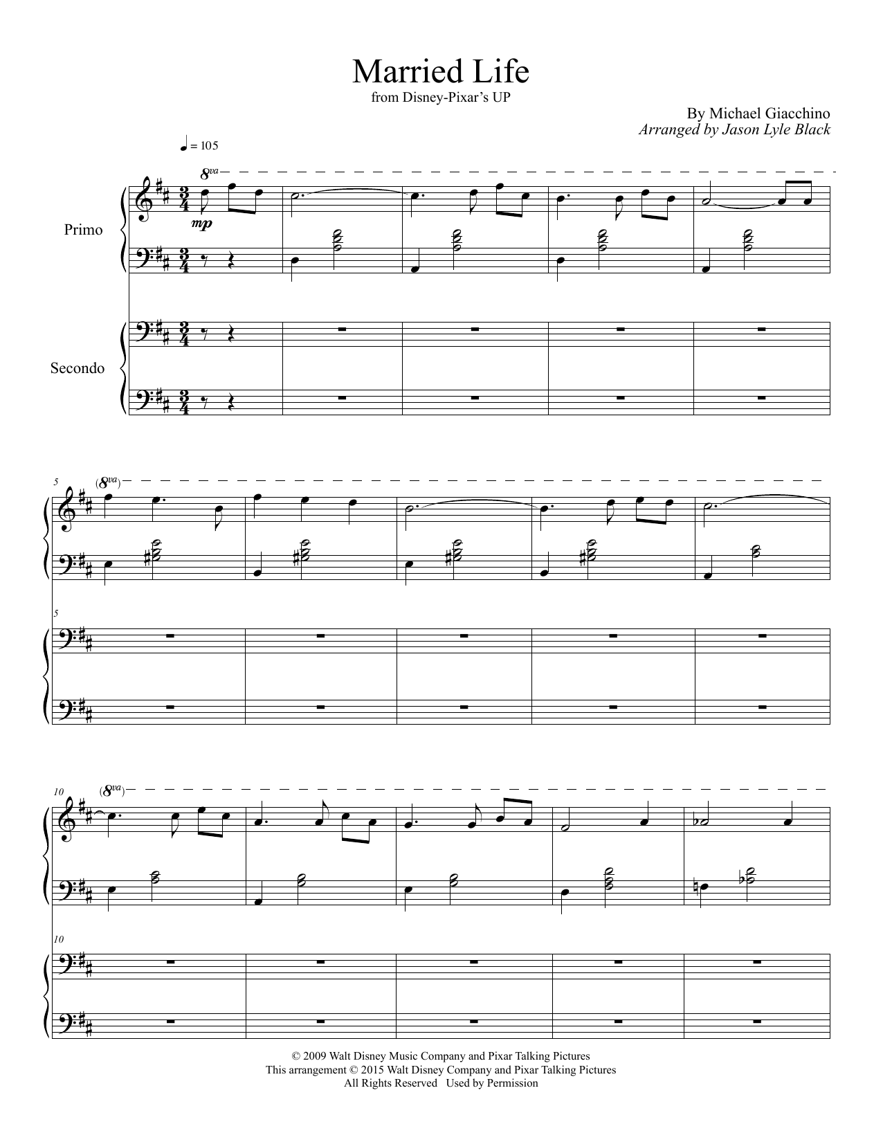 Married Life (from Up) (arr. Jason Lyle Black) (Piano Duet) von Michael Giacchino