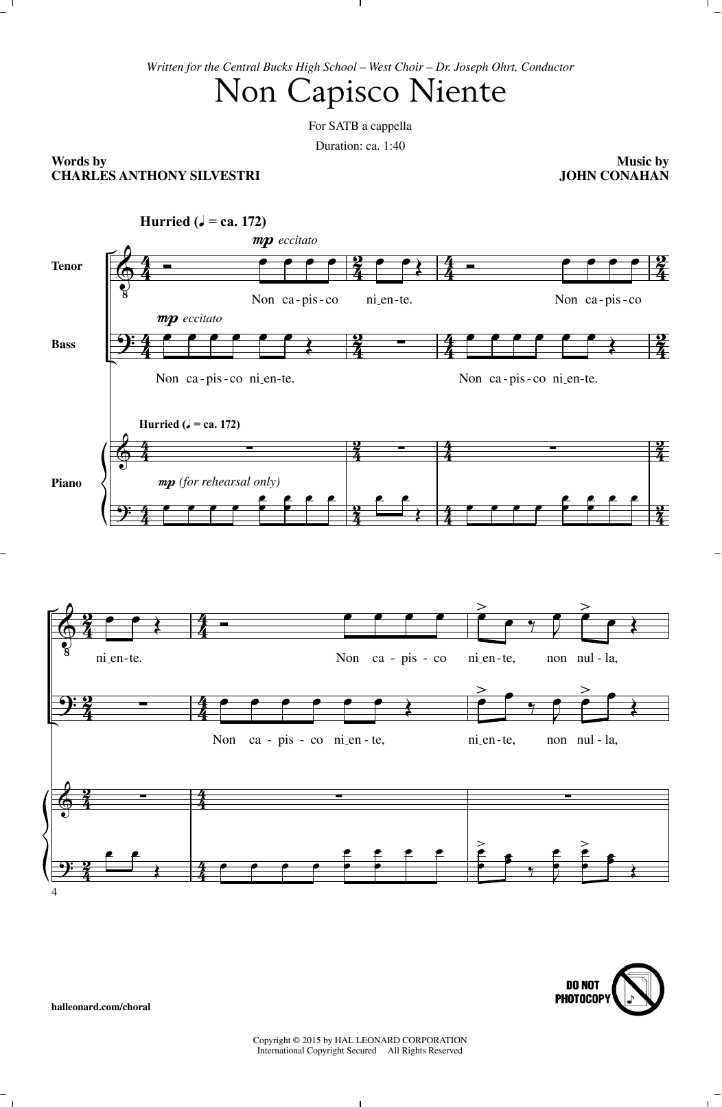 Non Capisco Niente (SATB Choir) von John Conahan