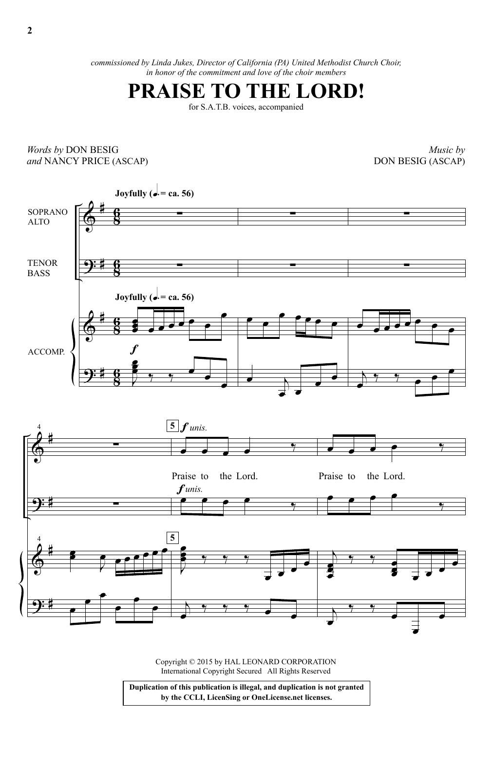 Praise To The Lord! (SATB Choir) von Don Besig