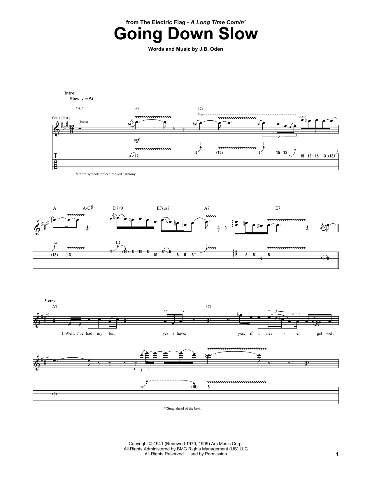 Going Down Slow (Guitar Tab) von The Electric Flag