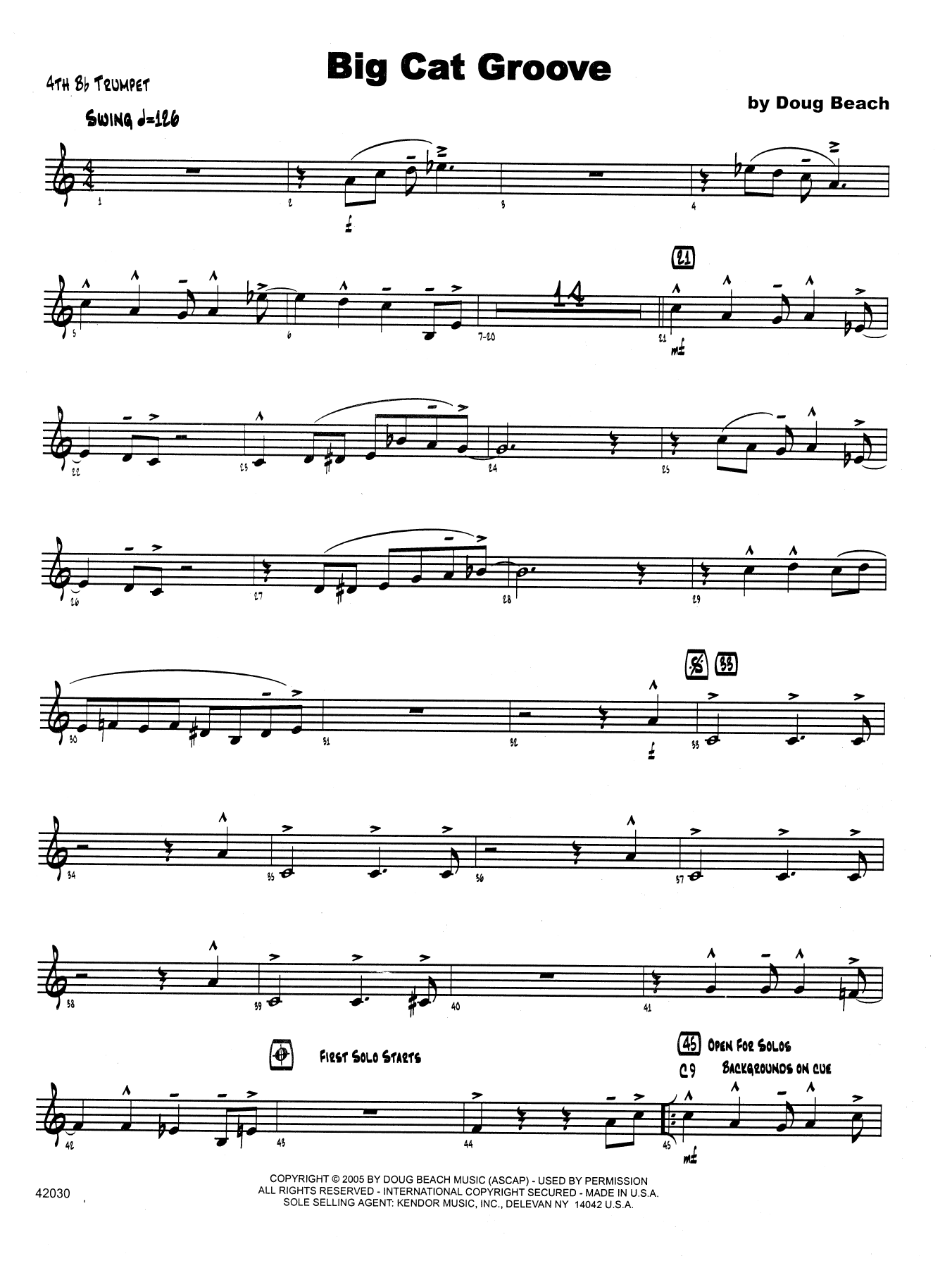 Big Cat Groove - 4th Bb Trumpet (Jazz Ensemble) von Doug Beach