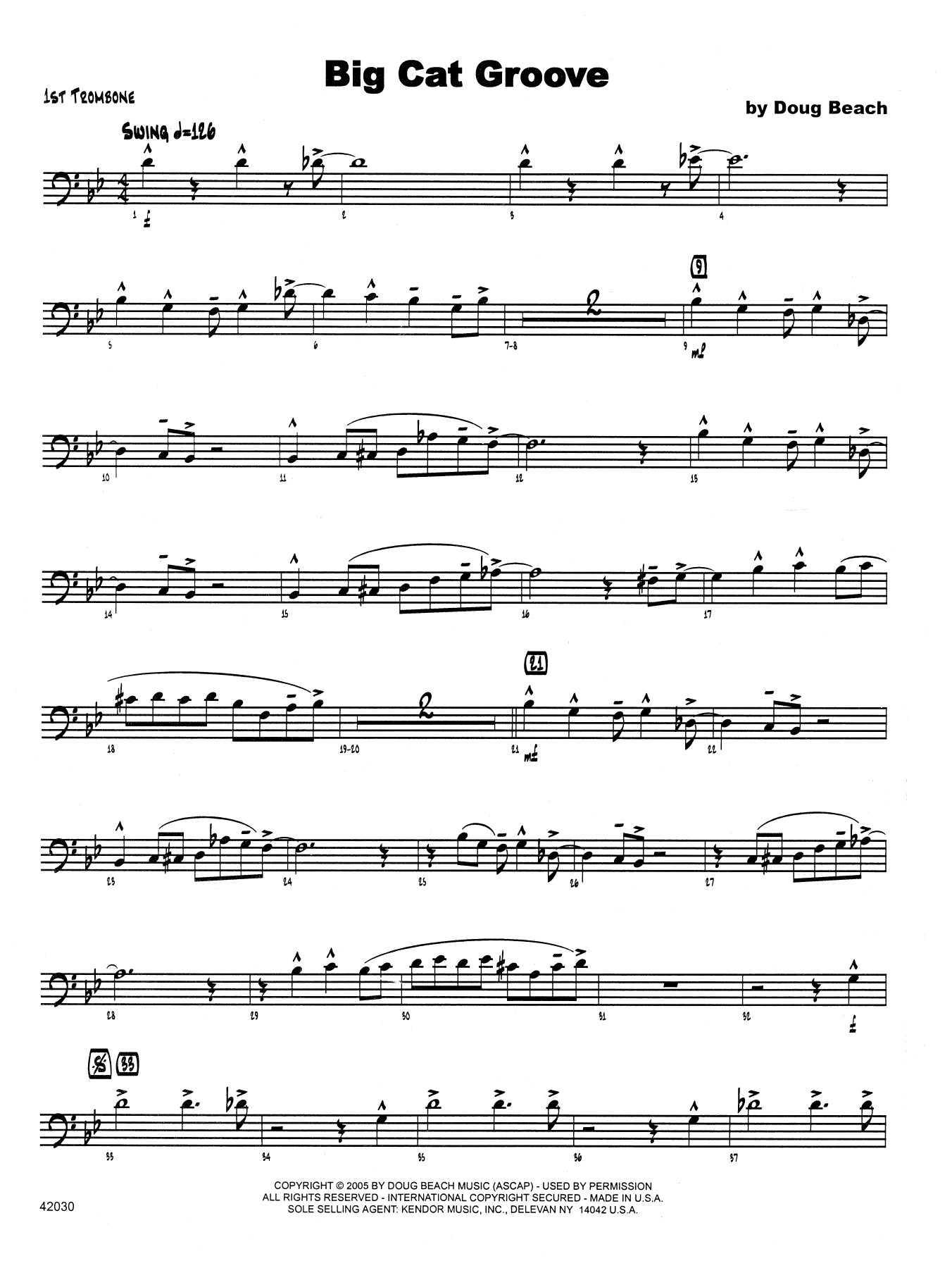 Big Cat Groove - 1st Trombone (Jazz Ensemble) von Doug Beach