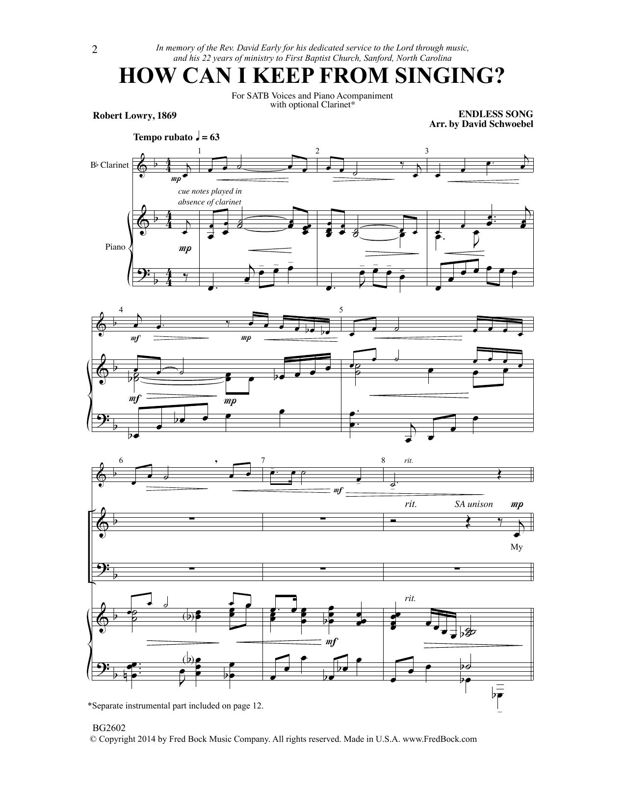 How Can I Keep from Singing? (SATB Choir) von David Schwoebel