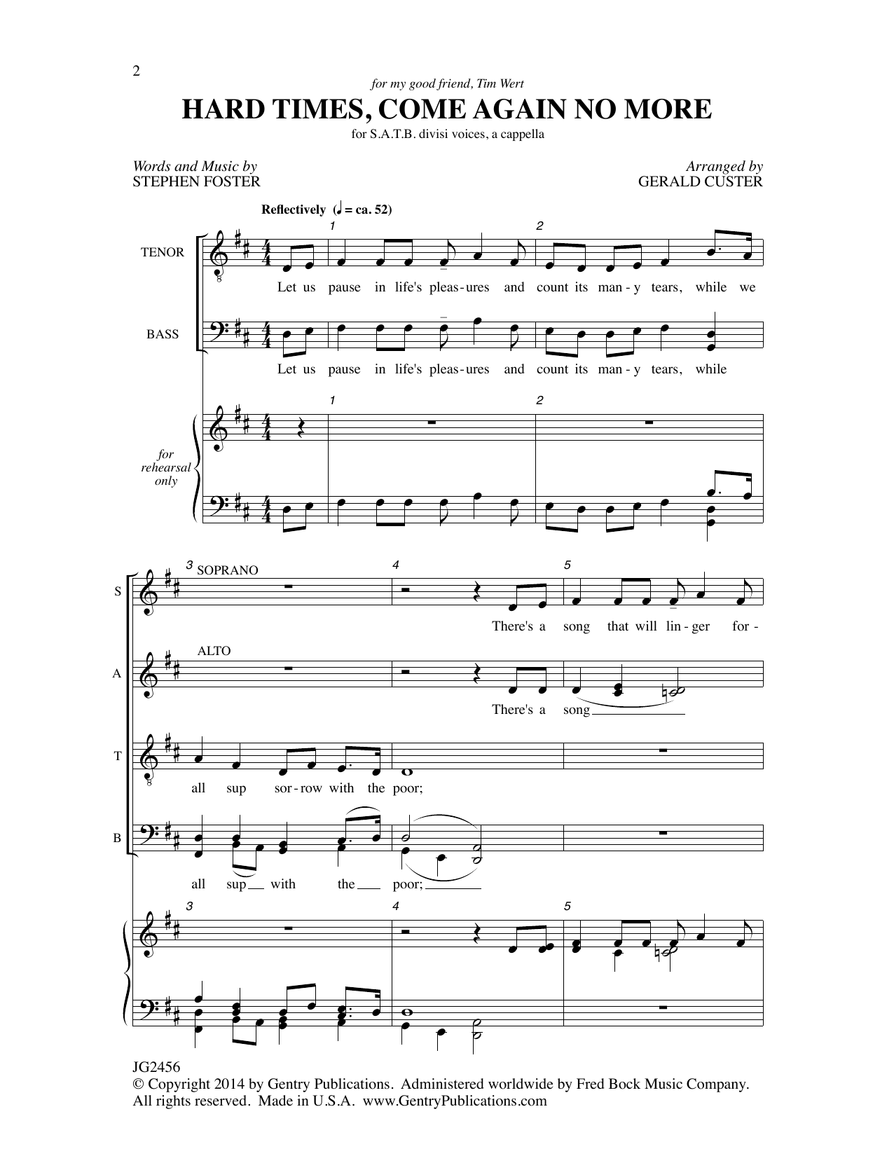 Hard Times, Come Again No More (SATB Choir) von Gerald Custer