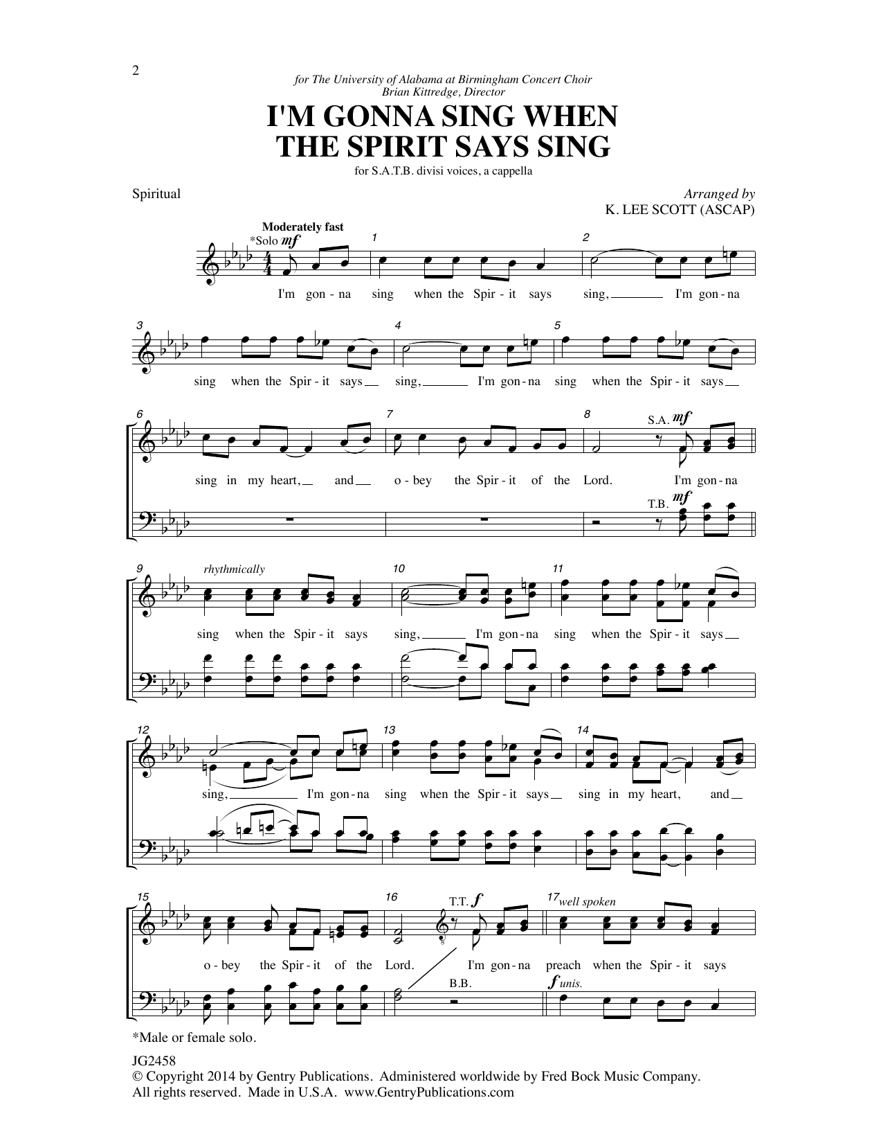 I'm Gonna Sing When the Spirit Says Sing (SATB Choir) von K. Lee Scott