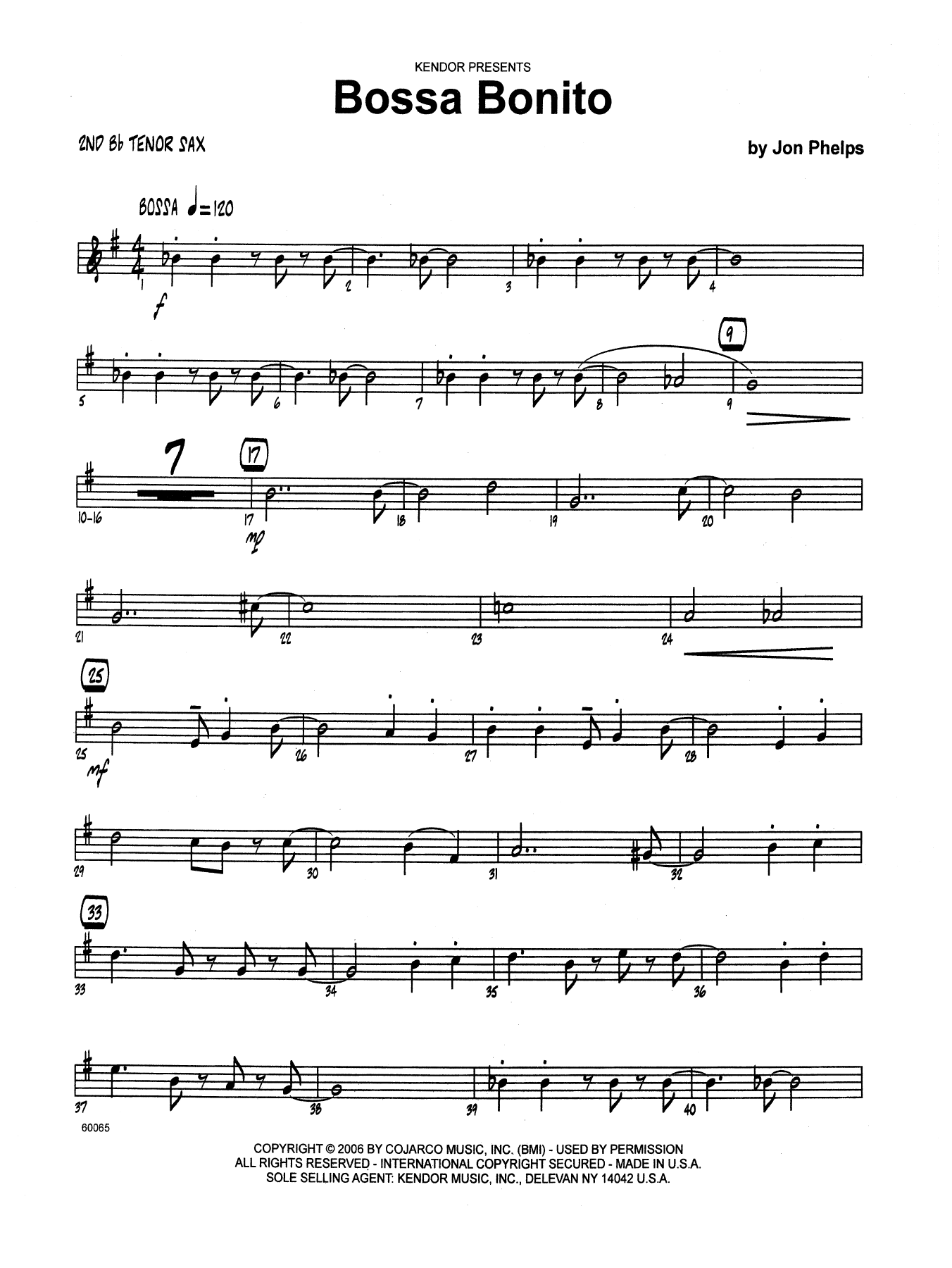 Bossa Bonito - 2nd Bb Tenor Saxophone (Jazz Ensemble) von Jon Phelps