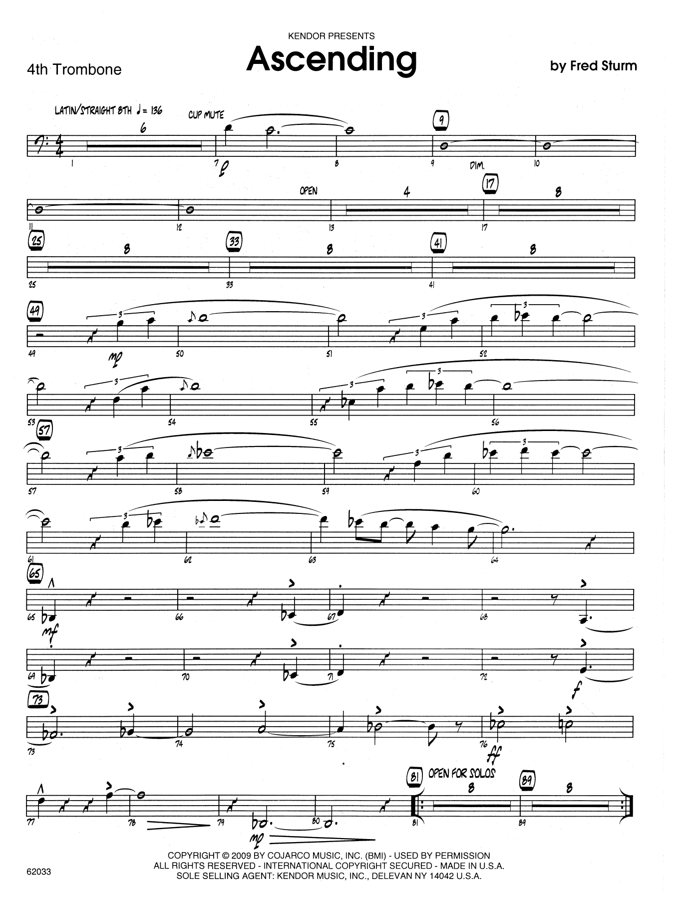 Ascending - 4th Trombone (Jazz Ensemble) von Fred Sturm