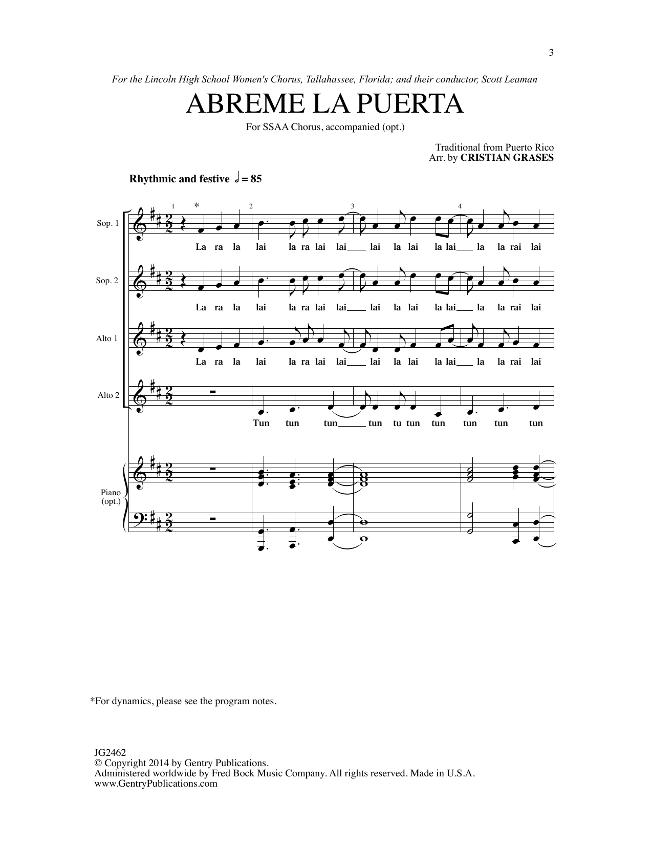 Abreme La Puerta (SSAA Choir) von Cristian Grases