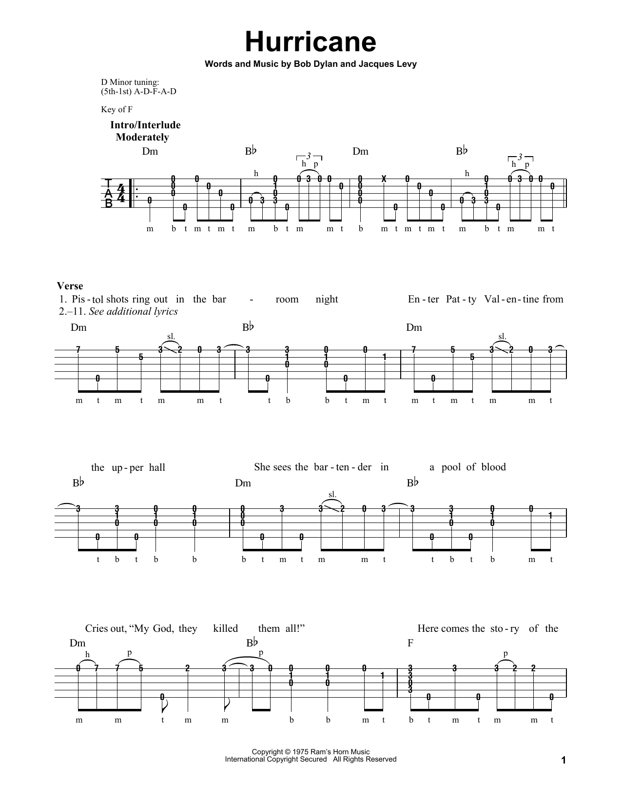 Hurricane (Banjo Tab) von Bob Dylan