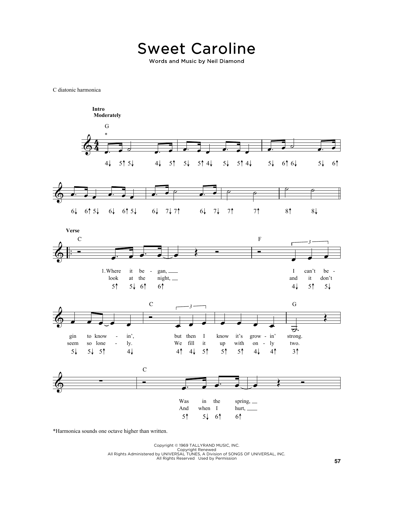 Sweet Caroline (Harmonica) von Neil Diamond