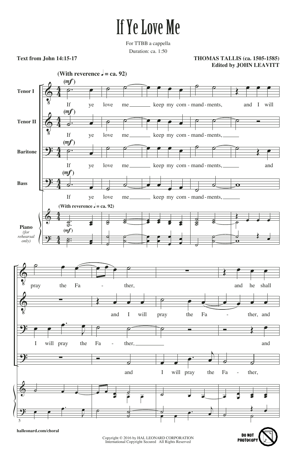 If Ye Love Me (TTBB Choir) von John Leavitt