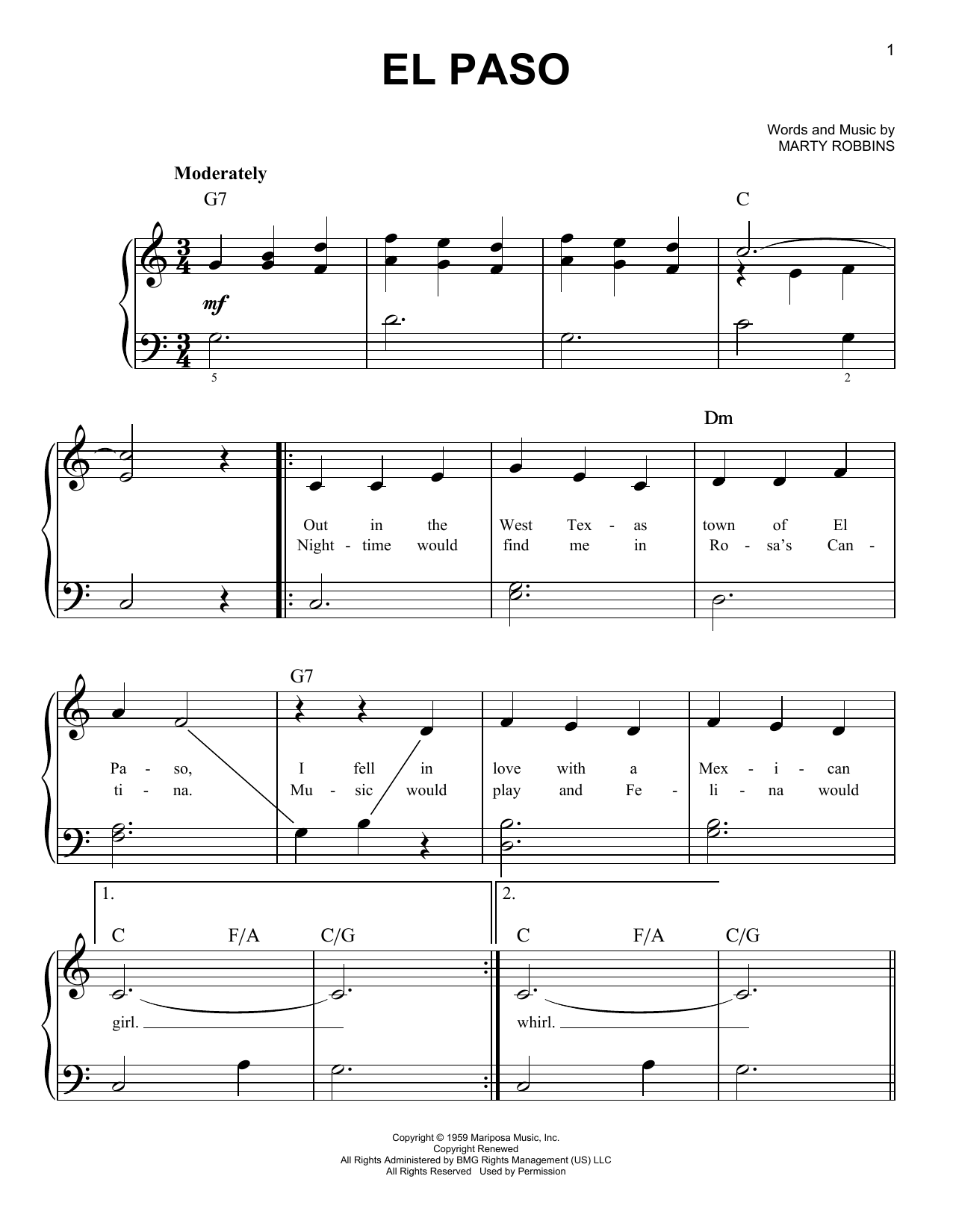 El Paso (Easy Piano) von Marty Robbins