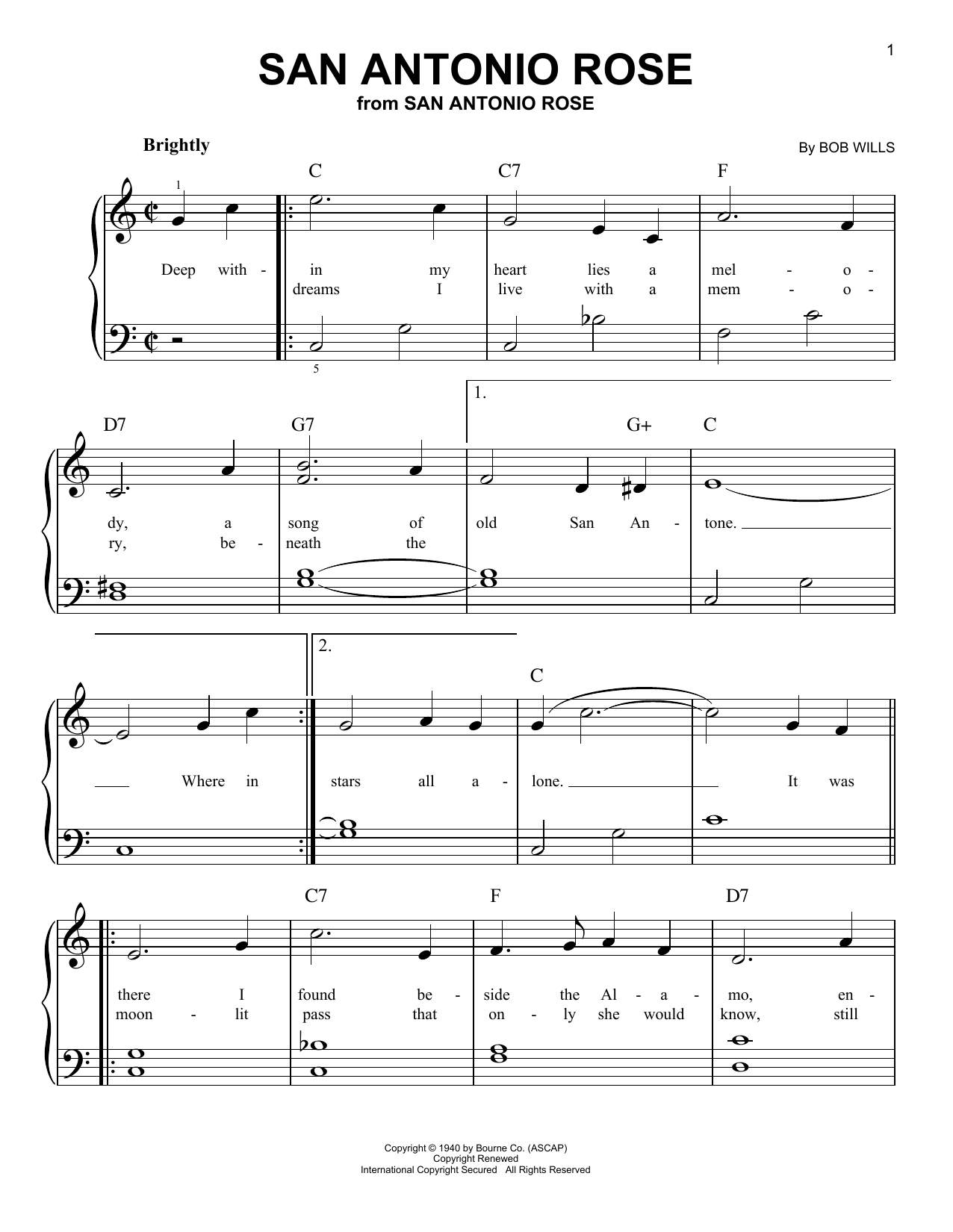 San Antonio Rose (Very Easy Piano) von Bob Wills