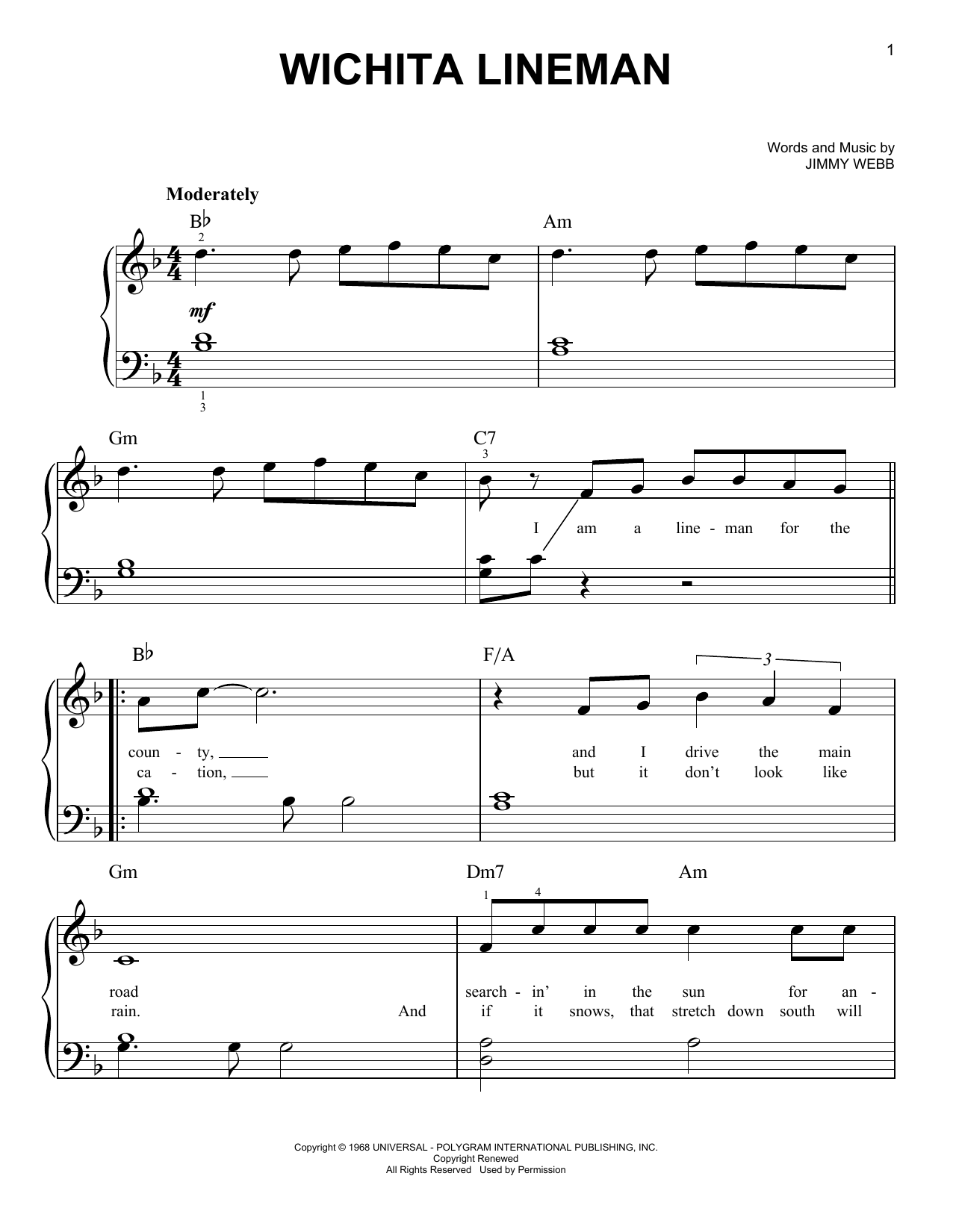 Wichita Lineman (Easy Piano) von Glen Campbell