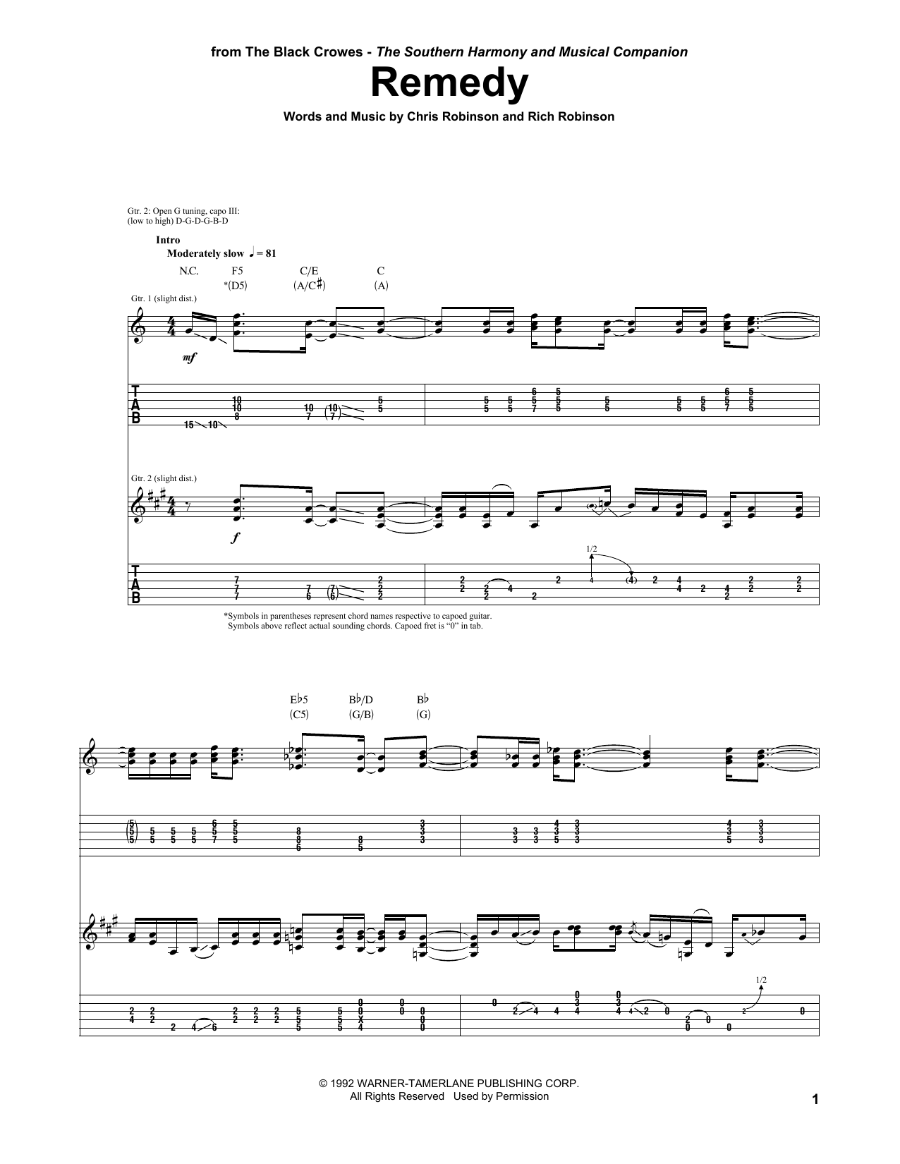 Remedy (Guitar Tab) von The Black Crowes