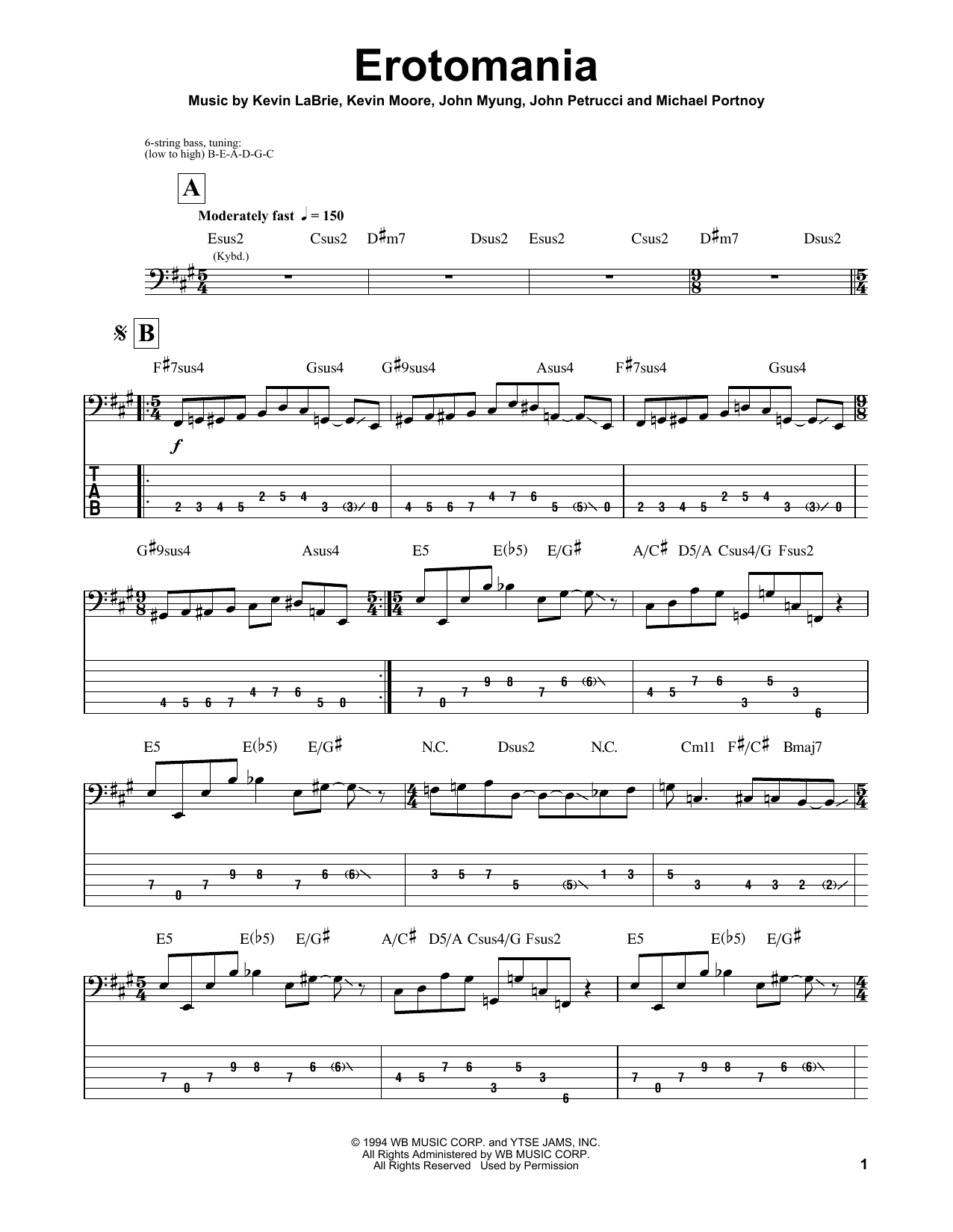 Erotomania (Bass Guitar Tab) von Dream Theater