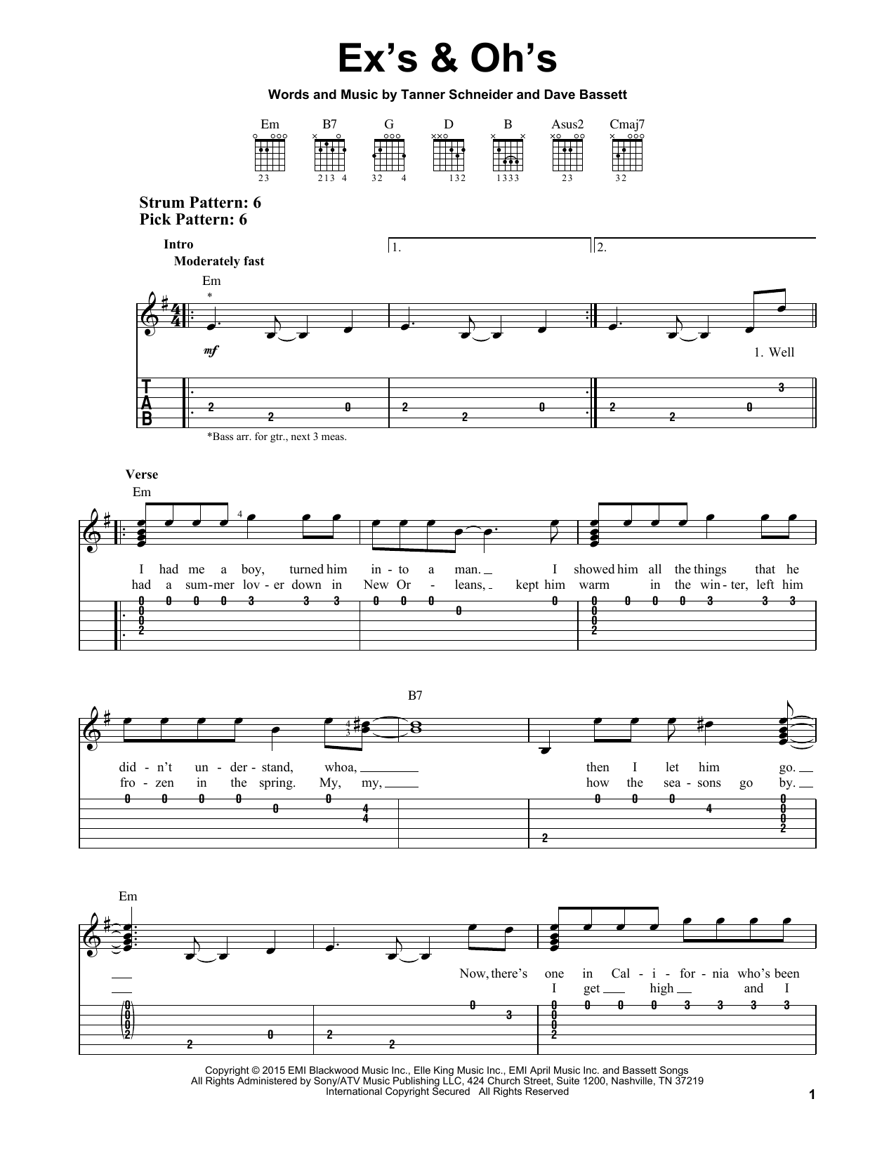 Ex's & Oh's (Easy Guitar Tab) von Elle King