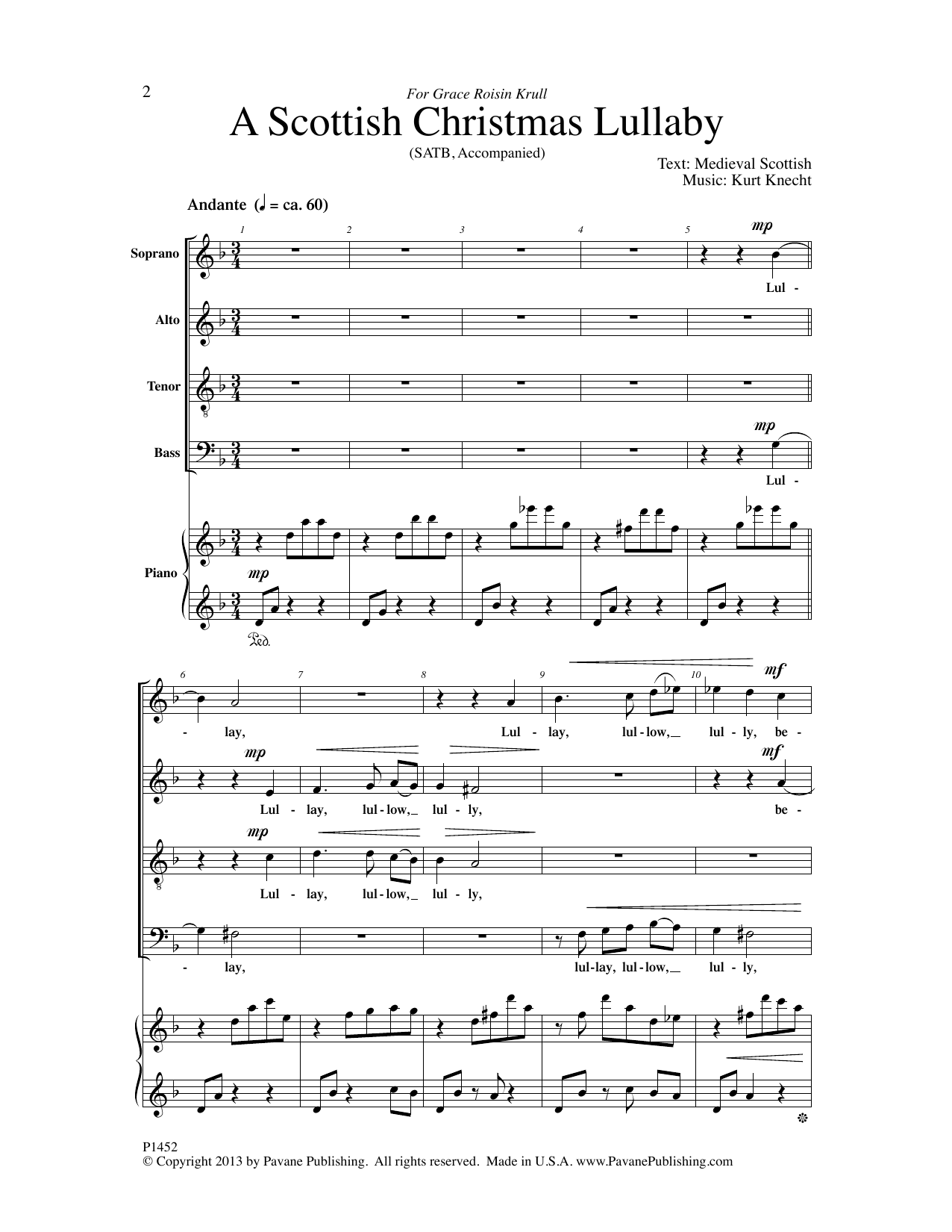 A Scottish Christmas Lullaby (SATB Choir) von Kurt Knecht