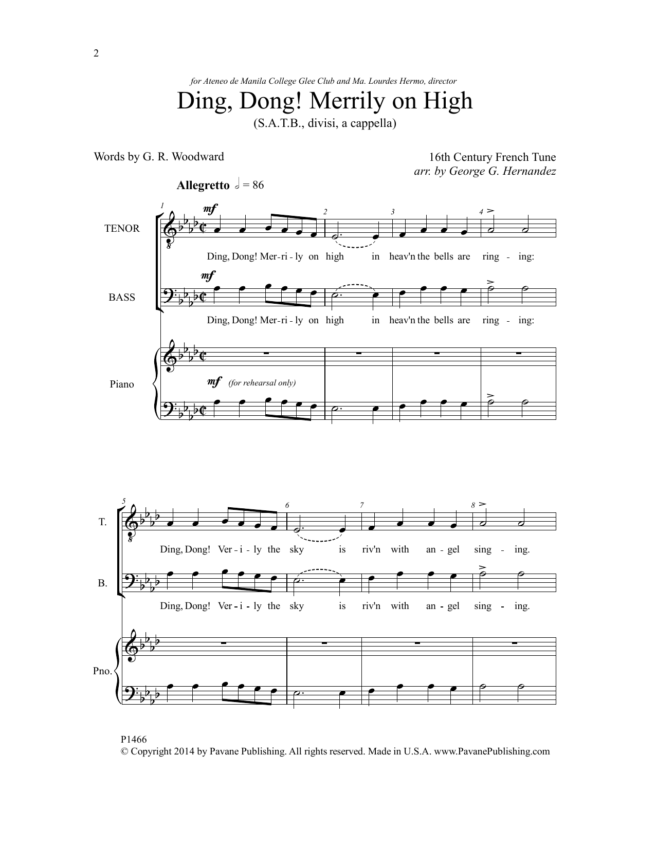 Ding, Dong! Merrily On High (SATB Choir) von George G. Hernandez