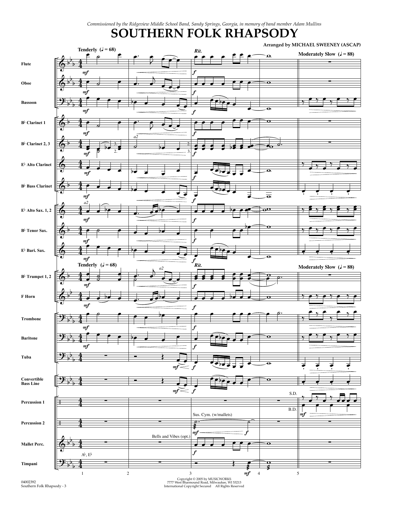 Southern Folk Rhapsody - Full Score (Concert Band) von Michael Sweeney
