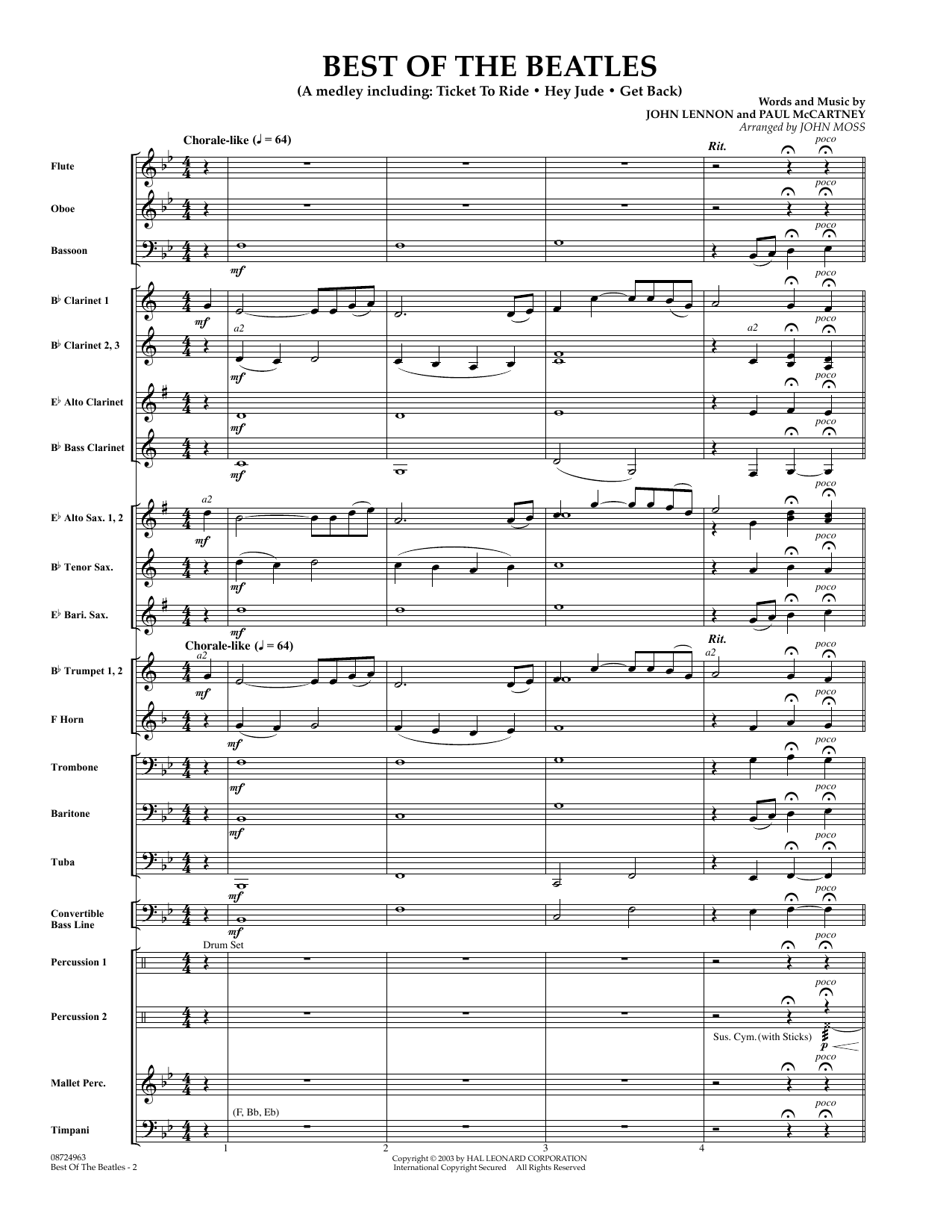 Best of the Beatles - Full Score (Concert Band) von John Moss