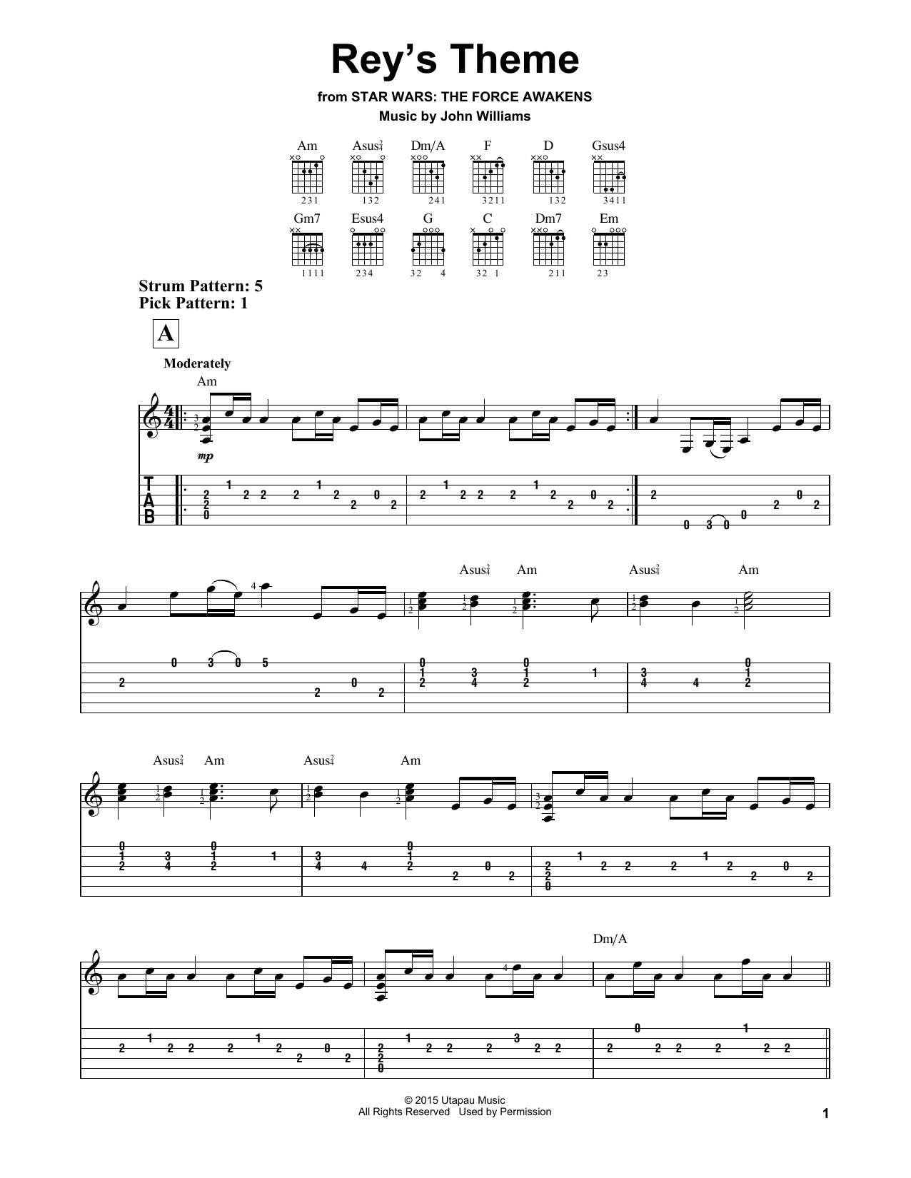 Rey's Theme (Easy Guitar Tab) von John Williams