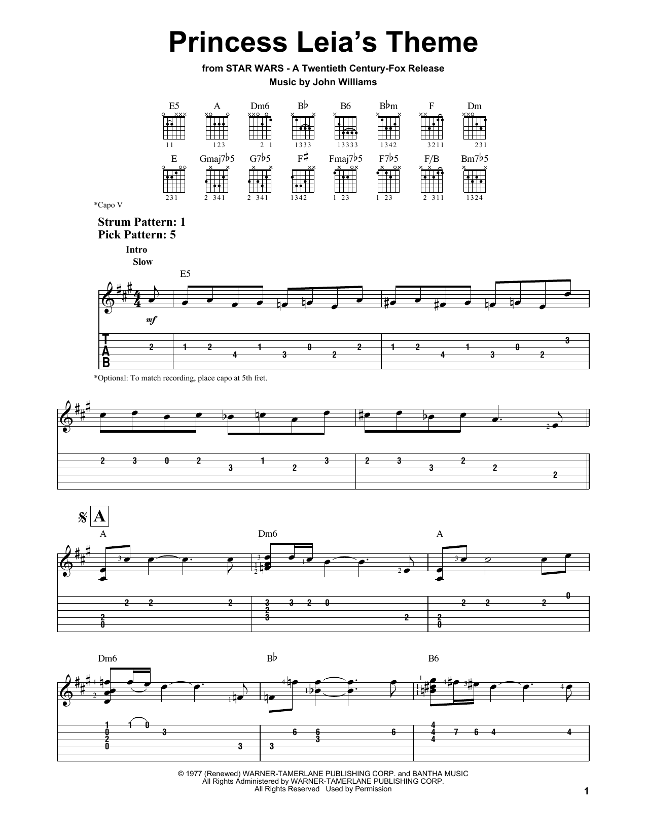 Princess Leia's Theme (Easy Guitar Tab) von John Williams