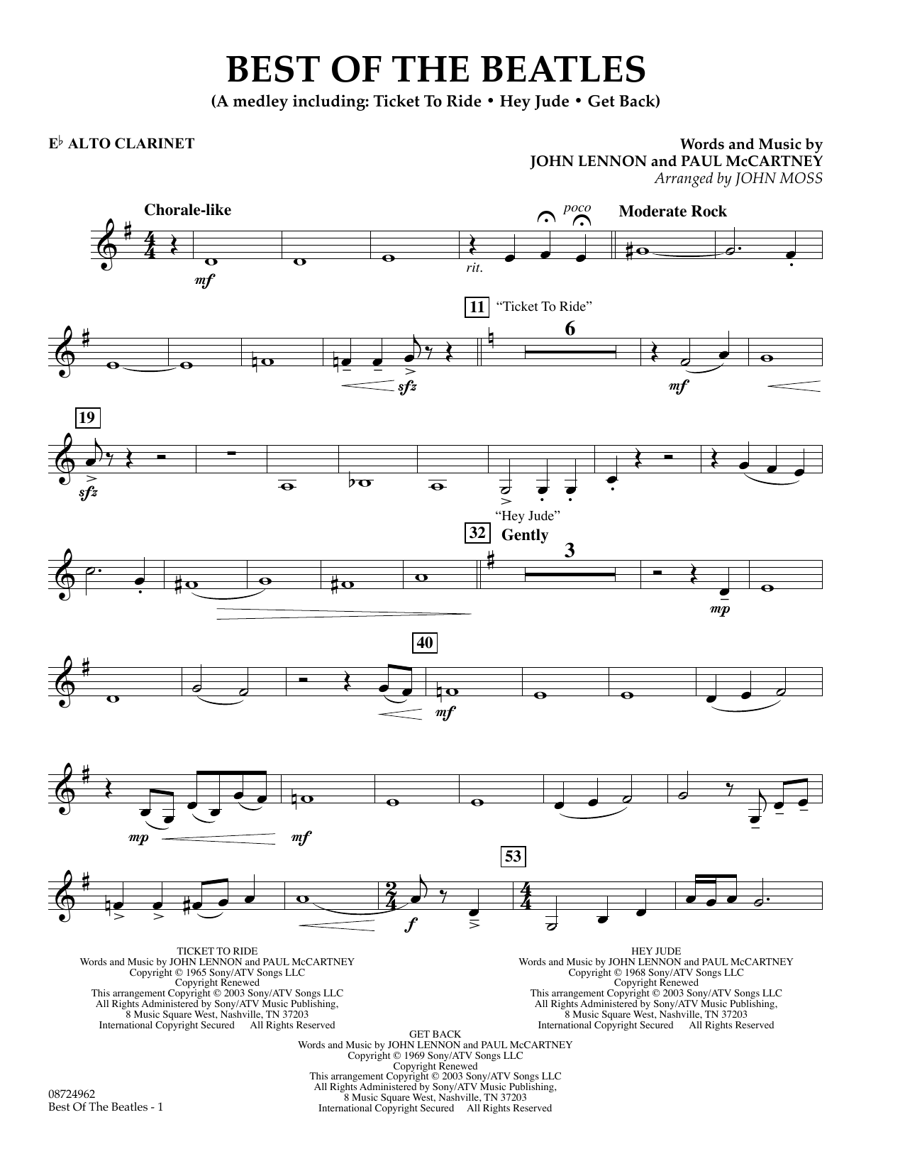 Best of the Beatles - Eb Alto Clarinet (Concert Band) von John Moss