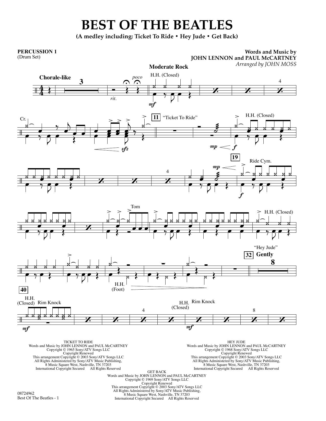 Best of the Beatles - Percussion 1 (Concert Band) von John Moss