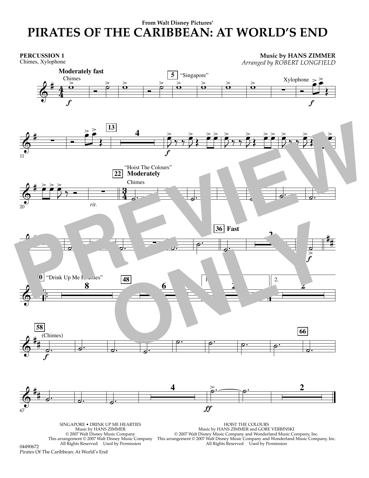 Pirates of the Caribbean: At World's End - Percussion 1 (Orchestra) von Robert Longfield